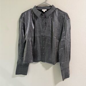 Pilcro Metallic Gray Button Front Blouse MP
